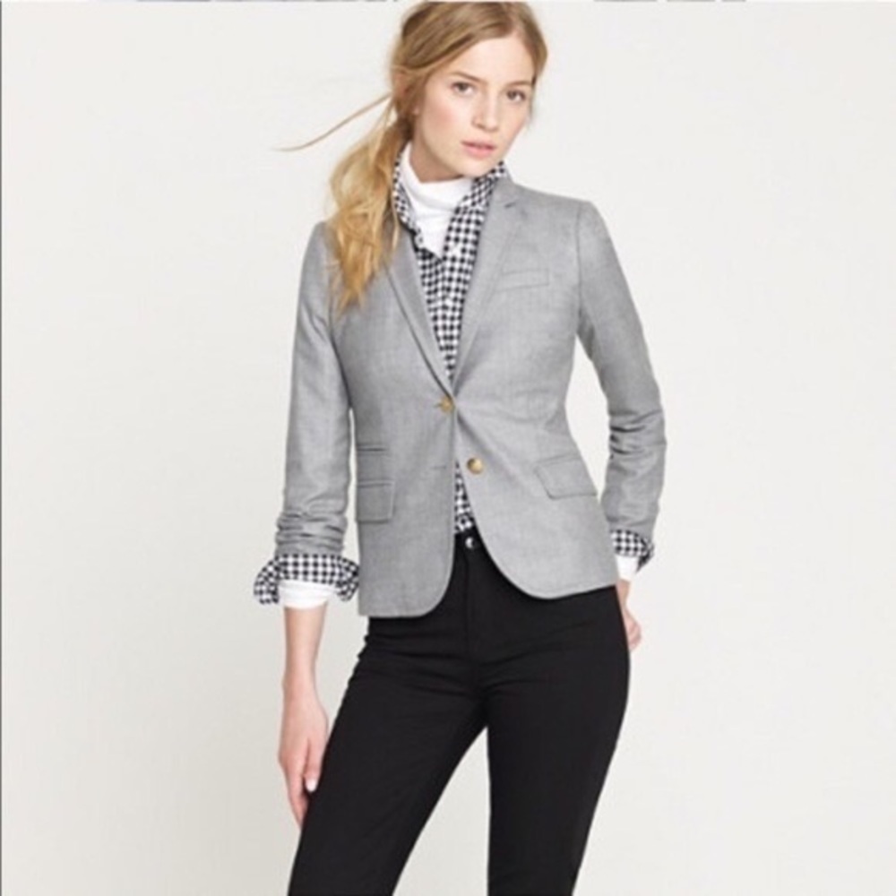J Crew Schoolboy Blazer in Light Gray Wool Preppy Light Academia Sz 2